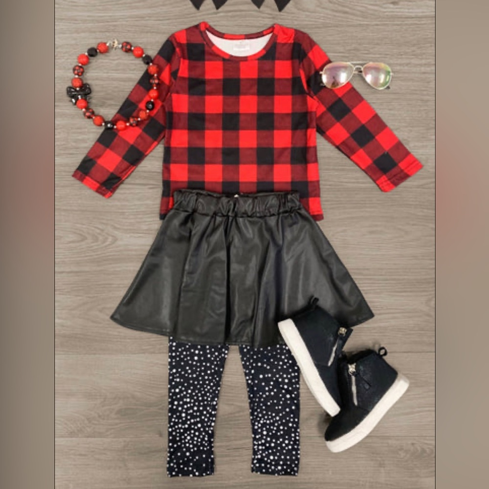 NEW include Leggings, Pleather skirt and LS Shirt Size M (size 4)